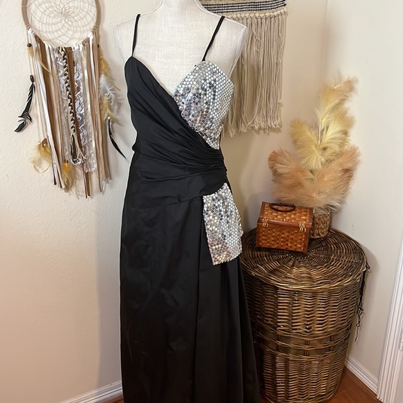 Vintage Black & Silver Dress/ Side Train/ Alice Designs - Picture 2 of 11